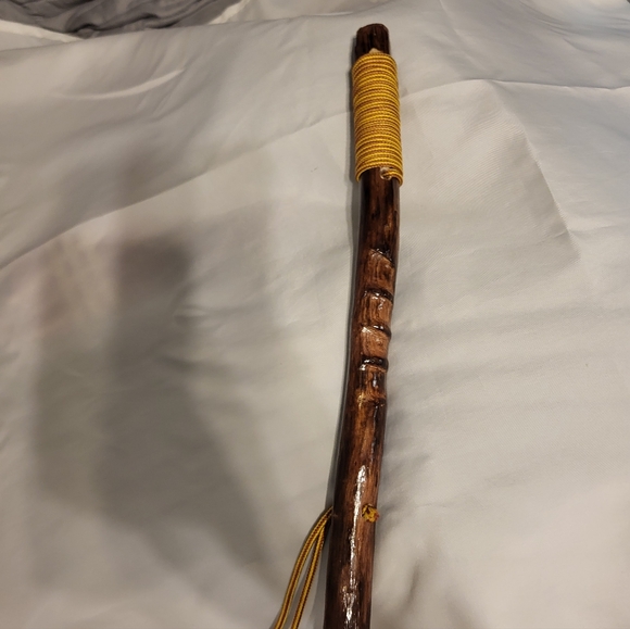 58" Natural Wood Grooved Grip Nylon Wrist Strap Handmade Walking Hiking Stick - Picture 2 of 11